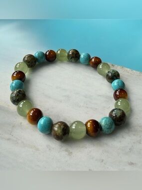 Turquoise tiger eye ANXIETY relief new Beaded Stretch Bracelet calming stones